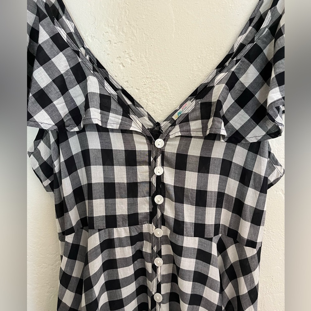 J. Crew Beachwear Button Front Ruffle Dress Black and White Gingham Sz med - Picture 5 of 16